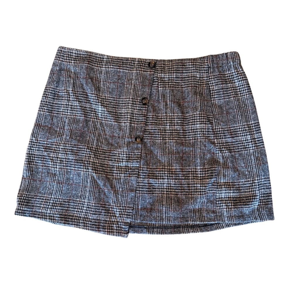 SHEIN Black and White Plaid Button-Front Mini Skirt